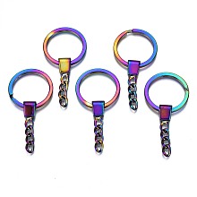 Honeyhandy Rainbow Color Alloy Split Key Rings, with Chains, Keychain Clasp Findings, Cadmium Free & Nickel Free & Lead Free, 62mm