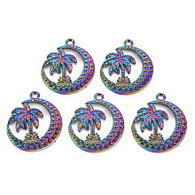 ARRICRAFT Alloy Pendants, Rainbow Color, Cadmium Free & Nickel Free & Lead Free, Coconut Tree, Multi-color, Fit for 1~1.6mm Rhinestone, 36.5x31x3.5mm, Hole: 3mm