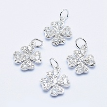 Honeyhandy Brass Micro Pave Cubic Zirconia Charms, Long-Lasting Plated, Lead Free & Nickel Free & Cadmium Free, Clover, Real Platinum Plated, 14x11.5x2mm, Hole: 3mm