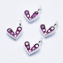 Honeyhandy Brass Micro Pave Cubic Zirconia Charms, Long-Lasting Plated, Lead Free & Nickel Free & Cadmium Free, Heart, Hot Pink, Real Platinum Plated, 9.5x6.5x2mm, Hole: 1mm