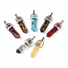 Honeyhandy Transparent Epoxy Resin Pendants, with Natural Gemstone Chip, with Alloy Findings , Cadmium Free & Nickel Free & Lead Free, Pen, Mixed Color, 41x13x10mm, Hole: 4x5.5mm