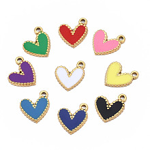 Honeyhandy 304 Stainless Steel Charms, with Enamel, Heart, Golden, Mixed Color, 12x10x1.5mm, Hole: 1.2mm