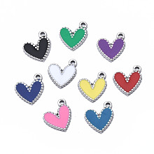 Honeyhandy 304 Stainless Steel Charms, with Enamel, Heart, Stainless Steel Color, Mixed Color, 12x10x1.5mm, Hole: 1.2mm