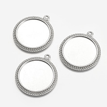 Honeyhandy Flat Round Tibetan Style Pendant Cabochon Settings, Plain Edge Bezel Cups, Lead Free & Cadmium Free & Nickel Free, Platinum, Tray: 30mm, 38x2.5mm, Hole: 3mm