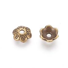 Honeyhandy 6-Petal Tibetan Style Alloy Flower Bead Caps, Cadmium Free & Nickel Free & Lead Free, Antique Bronze, 6x2mm, Hole: 1mm