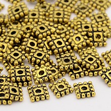 Honeyhandy Tibetan Style Spacer Beads, Cadmium Free & Nickel Free & Lead Free, Square, Antique Golden, 7x7x2mm, Hole: 2mm