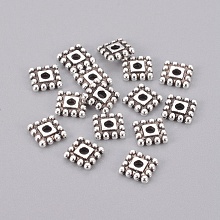 Honeyhandy Tibetan Style Spacer Beads, Cadmium Free & Nickel Free & Lead Free, Square, Antique Silver, 7x7x2mm, Hole: 2mm