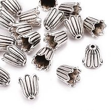 Honeyhandy Tibetan Style Caps, Cadmium Free & Lead Free & Nickel Free, Flower, Antique Silver, 10x10mm, Hole: 1mm, Inner Diameter: 7.5mm