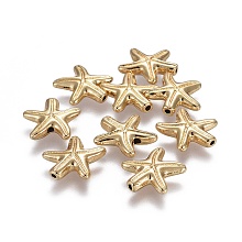 Honeyhandy Tibetan Style Alloy Beads, Lead Free & Nickel Free & Cadmium Free, Starfish/Sea Stars, Real 14K Gold Plated, 14x14x3.5mm, Hole: 1.2mm