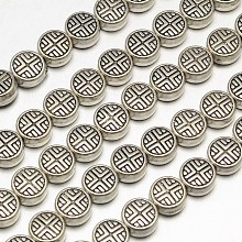 Honeyhandy Tibetan Style Flat Round Alloy Bead Strands, Lead Free & Nickel Free & Cadmium Free, Antique Silver, 6.3x3.5mm, Hole: 1mm, about 33pcs/strand, 8 inch