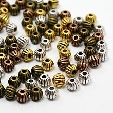 Honeyhandy Tibetan Style Corrugated Beads Alloy Round Spacer Beads, Cadmium Free & Nickel Free & Lead Free, Mixed Color, 7mm, Hole: 1mm, about 390pcs/200g