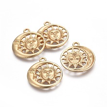 Honeyhandy Alloy Pendants, Sun & Moon, Lead Free & Nickel Free & Cadmium Free, Real 18K Gold Plated, Matte Gold Color, 30x26.5x3mm, Hole: 2.5mm