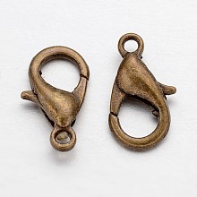 Honeyhandy Zinc Alloy Lobster Claw Clasps, Parrot Trigger Clasps, Cadmium Free & Nickel Free & Lead Free, Antique Bronze, 16x8mm, Hole: 2mm