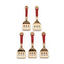 Honeyhandy Alloy Enamel Pendants, Light Gold, Cadmium Free & Nickel Free & Lead Free, Turner, FireBrick, 24x7.5x3mm, Hole: 1.5mm