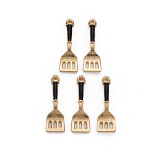 Honeyhandy Alloy Enamel Pendants, Light Gold, Cadmium Free & Nickel Free & Lead Free, Turner, Black, 24x7.5x3mm, Hole: 1.5mm