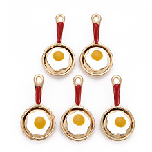 Honeyhandy Rack Plating Alloy Enamel Pendants, Light Gold, Cadmium Free & Nickel Free & Lead Free, Pan with Egg, Goldenrod, 28x14x4mm, Hole: 1.8mm