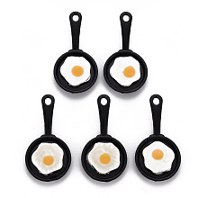 Honeyhandy Spray Painted Alloy Enamel Pendants, Cadmium Free & Nickel Free & Lead Free, Pan with Egg, Black, 28x14x4mm, Hole: 1.8mm