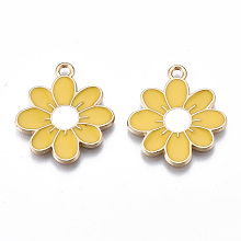 Honeyhandy Eco-Friendly Alloy Enamel Pendants, Cadmium Free & Lead Free & Nickel Free, Flower, Light Gold, Gold, 23x20.5x1.2mm, Hole: 2mm