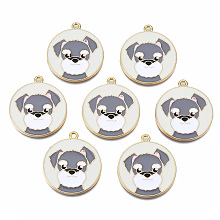 Honeyhandy Eco-Friendly Alloy Enamel Pendants, Cadmium Free & Lead Free & Nickel Free, Flat Round with Dog, Light Gold, Cornsilk, 28x25x1.5mm, Hole: 1.8mm