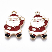 Honeyhandy Eco-Friendly Alloy Enamel Pendants, Cadmium Free & Lead Free & Nickel Free, Christmas Santa Claus, Light Gold, FireBrick, 23x16x1.2mm, Hole: 1.6mm