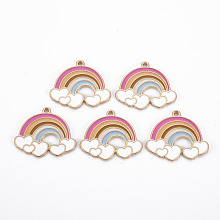 Honeyhandy Rack Plating Alloy Enamel Pendants, Cadmium Free & Nickel Free & Lead Free, Rainbow with Heart, Light Gold, Colorful, 25x30x1mm, Hole: 1.6mm