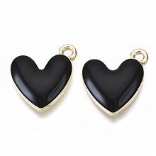 Honeyhandy Eco-Friendly Zinc Alloy Pendants, with Enamel, Cadmium Free & Nickel Free & Lead Free, Heart, Light Gold, Black, 16x15x3mm, Hole: 1.6mm