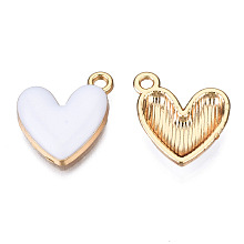 Honeyhandy Eco-Friendly Zinc Alloy Pendants, with Enamel, Cadmium Free & Nickel Free & Lead Free, Heart, Light Gold, White, 16x15x3mm, Hole: 1.6mm