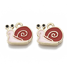 Honeyhandy Eco-Friendly Zinc Alloy Charms, with Enamel, Cadmium Free & Nickel Free & Lead Free, Snail, Light Gold, Red, 12x14x2mm, Hole: 1.6mm