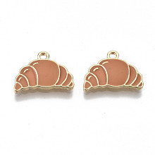 Honeyhandy Eco-Friendly Zinc Alloy Pendants, with Enamel, Cadmium Free & Nickel Free & Lead Free, Croissant, Light Gold, Camel, 12x17x2mm, Hole: 1.8mm