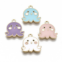 Honeyhandy Eco-Friendly Zinc Alloy Pendants, with Enamel, Cadmium Free & Nickel Free & Lead Free, Octopus Shape, Light Gold, Mixed Color, 16x15~16x2mm, Hole: 1.8mm