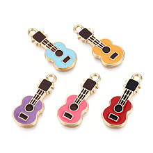 Honeyhandy Eco-Friendly Zinc Alloy Pendants, with Enamel, Cadmium Free & Nickel Free & Lead Free, Guitar Shape, Light Gold, Mixed Color, 23x9x2mm, Hole: 2mm