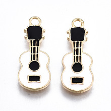 Honeyhandy Eco-Friendly Zinc Alloy Pendants, with Enamel, Cadmium Free & Nickel Free & Lead Free, Guitar Shape, Light Gold, Black, 23x9x2mm, Hole: 2mm