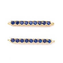 Honeyhandy Rack Plating Brass Micro Pave Cubic Zirconia Connestor Charms, Long-Lasting Plated, Real 18K Gold Plated, Cadmium Free & Nickel Free & Lead Free, Strip, Marine Blue, 24x2x2.5mm, Hole: 1mm