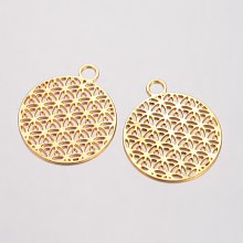 Honeyhandy Brass Pendants, Filigree Pendants, Flower of Life, Cadmium Free & Nickel Free & Lead Free, Golden, 23.5x20x0.6mm, Hole: 3mm