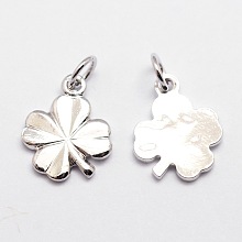 Honeyhandy Brass Charms, Clover, Cadmium Free & Nickel Free & Lead Free, Real Platinum Plated, 11x9x1mm, Hole: 3mm