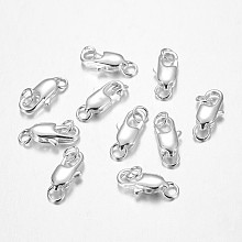 Honeyhandy Brass Lobster Claw Clasps, Cadmium Free & Nickel Free & Lead Free, Silver Color Plated, 16x6mm, Hole: 2.5mm