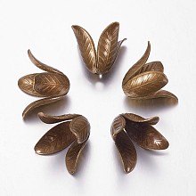 ARRICRAFT Antique Bronze 4-Petal Brass Flower Bead Caps, Cadmium Free & Nickel Free & Lead Free, 17x22mm, Hole: 2.5mm