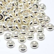 Honeyhandy Brass Flat Round Spacer Beads, Silver Color Plated, 4x1.5mm, Hole: 1.5mm