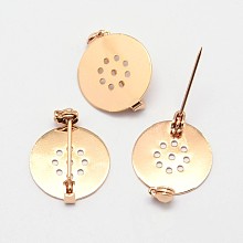 Honeyhandy Flat Round Grade AAA Brass Base Settings, Brooch Back with Safety Pins, Cadmium Free & Nickel Free & Lead Free, Real 18K Gold Plated, 18x3mm, Hole: 1mm, Pin: 1mm