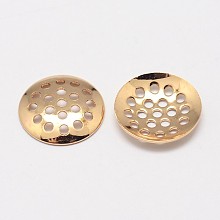 Honeyhandy Grade AAA Brass Sieve Ring Settings, Cadmium Free & Nickel Free & Lead Free, Real 18K Gold Plated, 12x2mm, Hole: 1mm