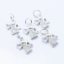 Honeyhandy Brass Micro Pave Cubic Zirconia Charms, Angel, Lead Free & Nickel Free & Cadmium Free, Platinum, 12x9.5x2mm, Hole: 3.5mm