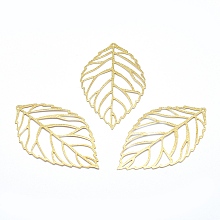 Honeyhandy Brass Big Pendants, Lead Free & Cadmium Free & Nickel Free, Leaf, Real 18K Gold Plated, 53x31x0.5mm, Hole: 1mm