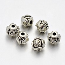 Honeyhandy Tibetan Style Alloy Flower Rose Spacer Beads, Lead Free & Cadmium Free & Nickel Free, Antique Silver, 5x5mm, Hole: 1mm