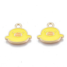 Honeyhandy Alloy Enamel Charms, Cadmium Free & Nickel Free & Lead Free, Light Gold, Duck, Yellow, 12x14.5x1.5mm, Hole: 2mm