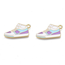 Honeyhandy Alloy Enamel Shoes Pendants, Cadmium Free & Nickel Free & Lead Free, Light Gold, Sneakers, Medium Orchid, 14x25.5x1.5mm, Hole: 2mm