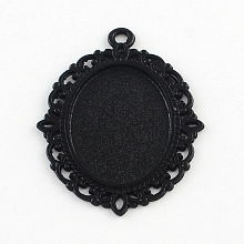 Honeyhandy Electrophoresis Alloy Oval Pendant Cabochon Settings, Cadmium Free & Nickel Free & Lead Free, Black, Tray: 25x18mm, 40x30x2mm, Hole: 2.5mm