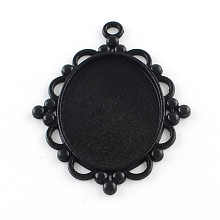 Honeyhandy Electrophoresis Alloy Rhombus Big Pendant Cabochon Settings, Cadmium Free & Nickel Free & Lead Free, Black, Oval Tray: 40x30mm, 63x49x3mm, Hole: 4mm