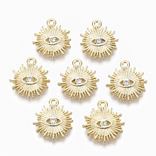 Honeyhandy Alloy Pendants, with Crystal Rhinestone, Cadmium Free & Nickel Free & Lead Free, Sun with Eye, Real 18K Gold Plated, 16.5x15x3mm, Hole: 1.5mm