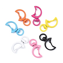 Honeyhandy Spray Painted Alloy Swivel Snap Hooks Clasps, Cadmium Free & Nickel Free & Lead Free, Moon, Mixed Color, 34x19x6mm, Hole: 5x9mm