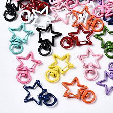 Honeyhandy Spray Painted Eco-Friendly Alloy Swivel Snap Hooks Clasps, Cadmium Free & Nickel Free & Lead Free, Star, Mixed Color, 34x24.5x6.5mm, Hole: 5x9mm